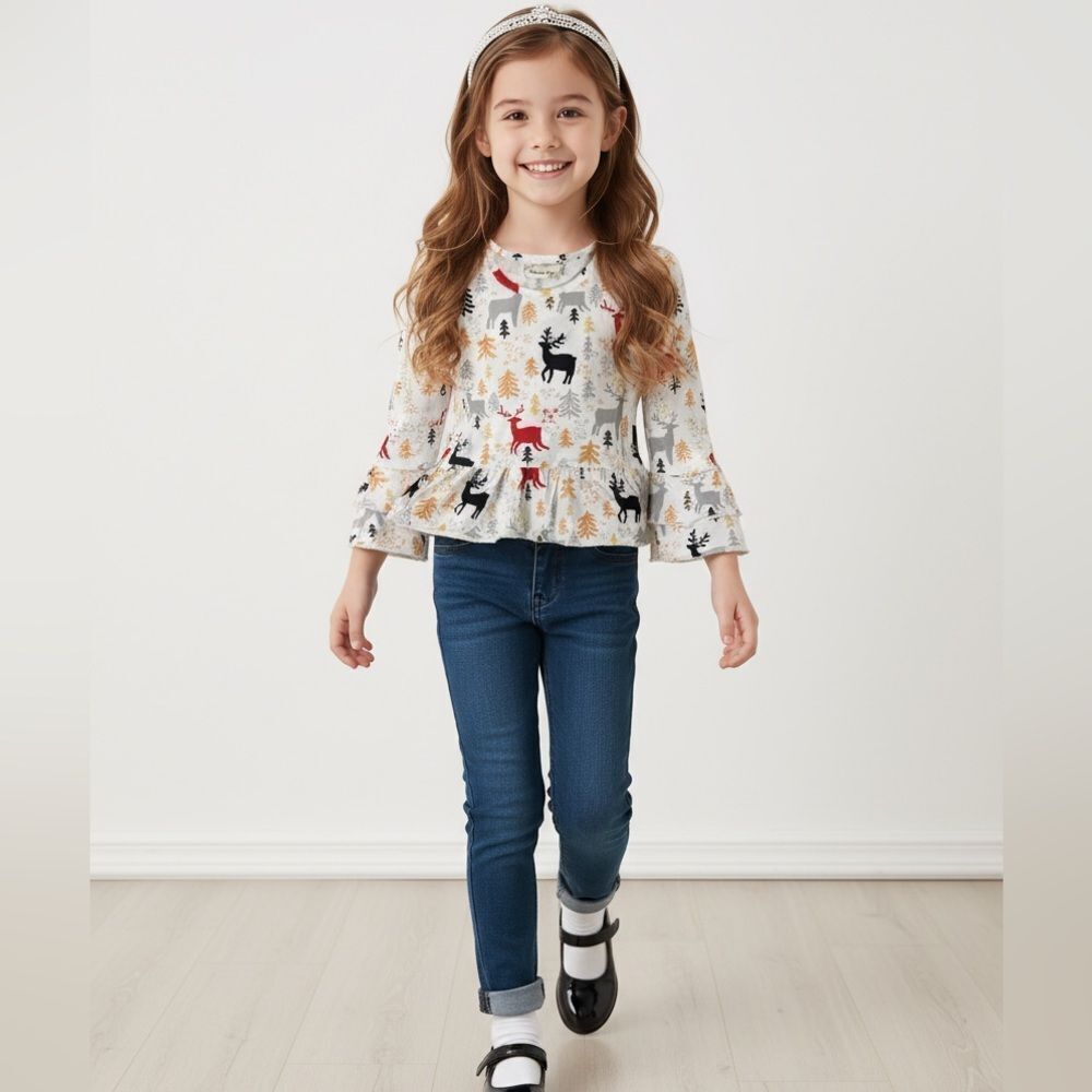 EUC Southern Stitch Toddler Girls Bell Long Sleeve Holiday Top Reindeer - Size S